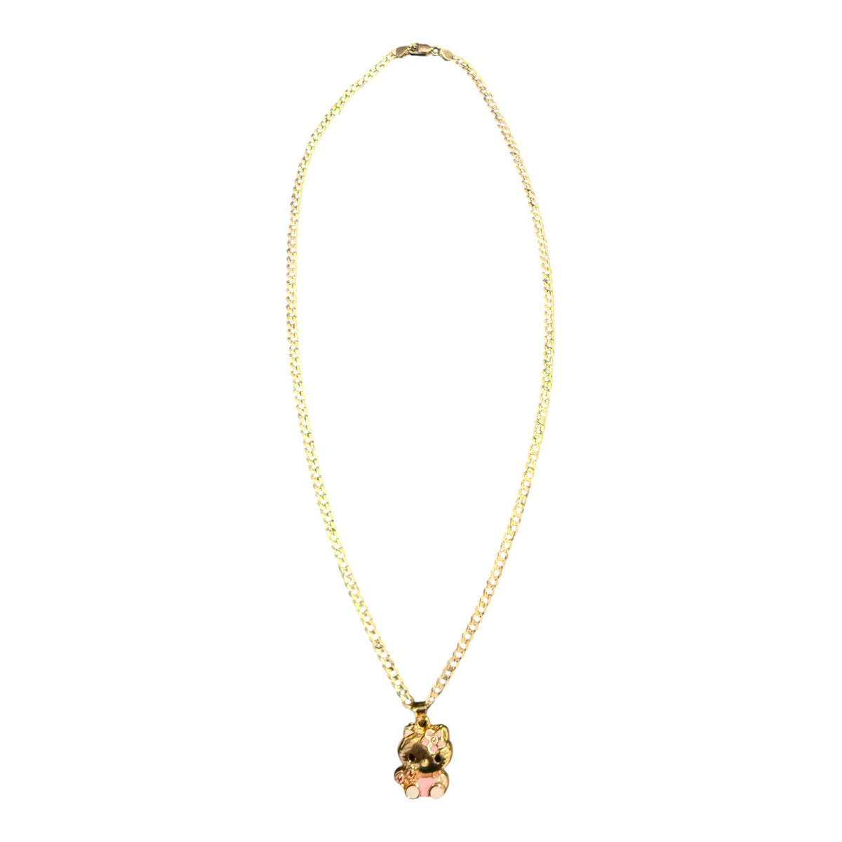 10K Gold Solid Cuban Italian Hello Kitty Pendant Chain