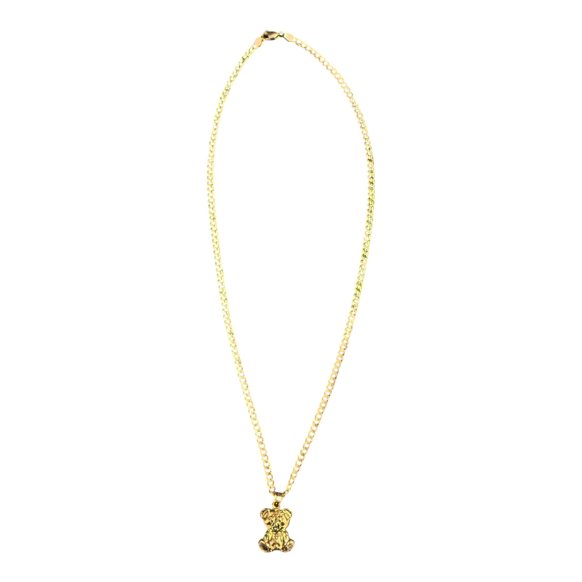10K Gold Solid Cuban Italian Teddy Bear Pendant Chain