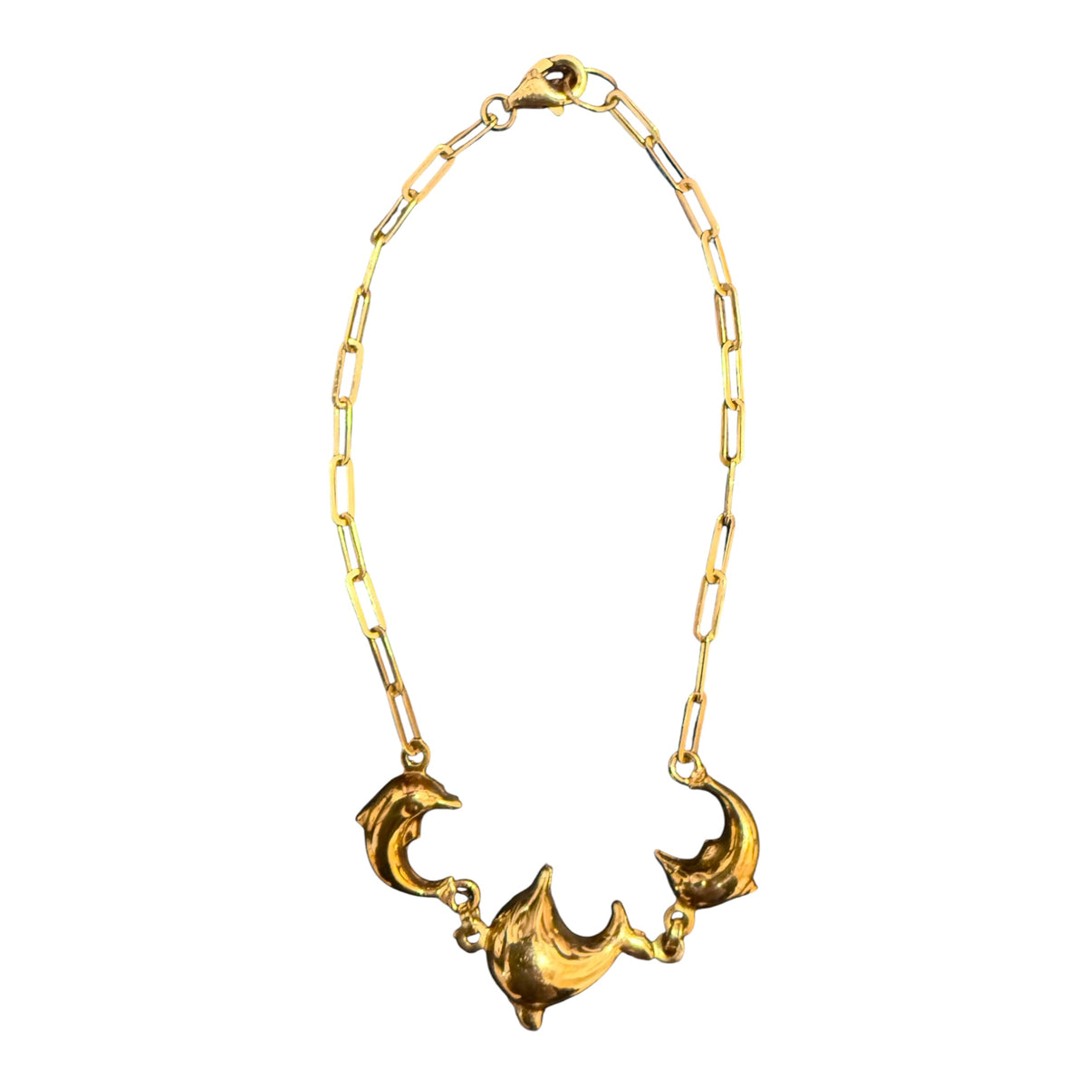 10K Gold Paperclip Dolphin Bracelet