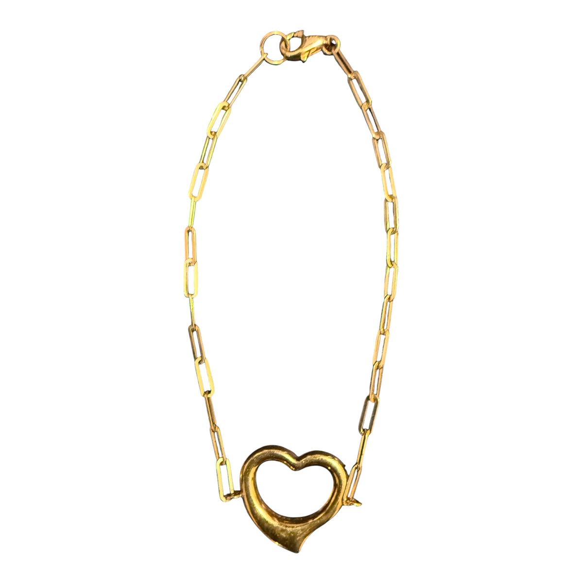 10K Gold Paperclip Heart Bracelet